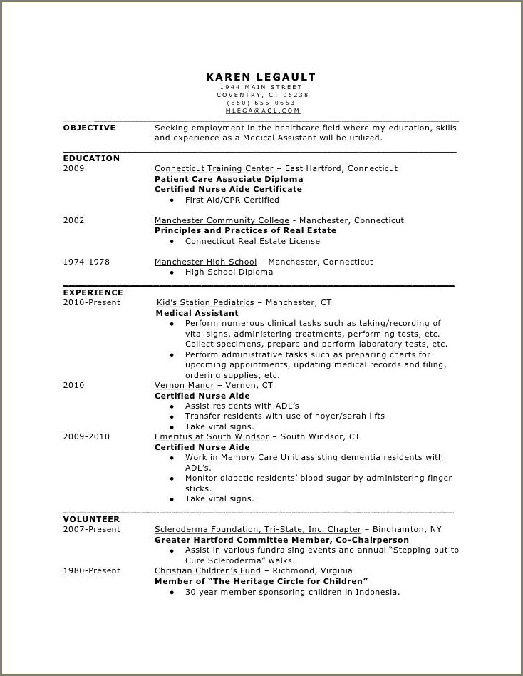 Medical Assistant And Ekg Phlebotomy Resume Objectives