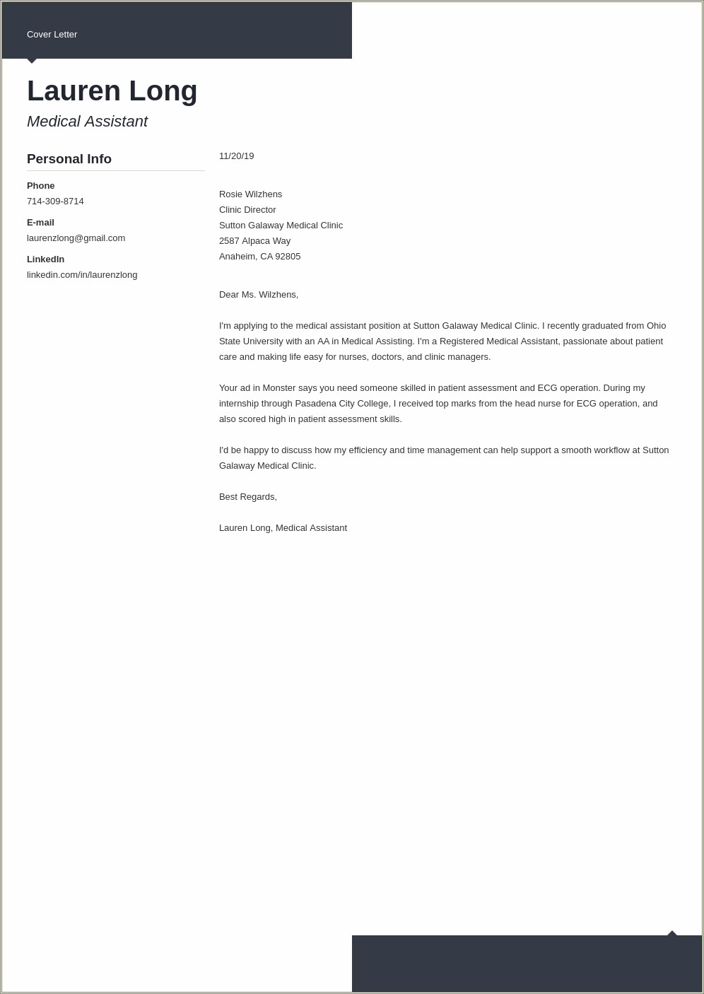 Medical Assistant Job Cover Letter For Resume