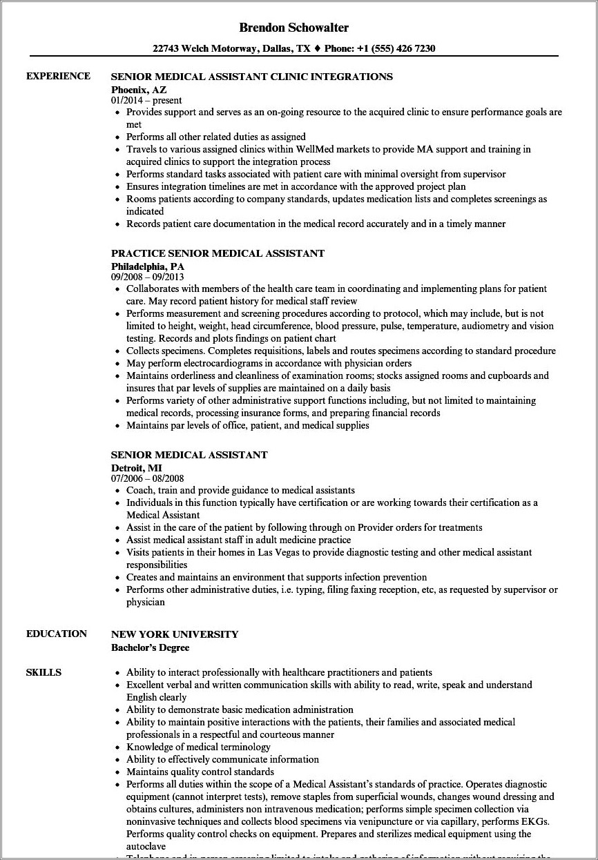 Medical Assistant Job Descriptions For Resume