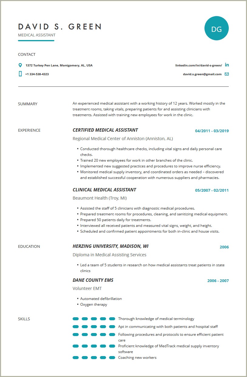 Medical Assistant Resume Examples With Experience