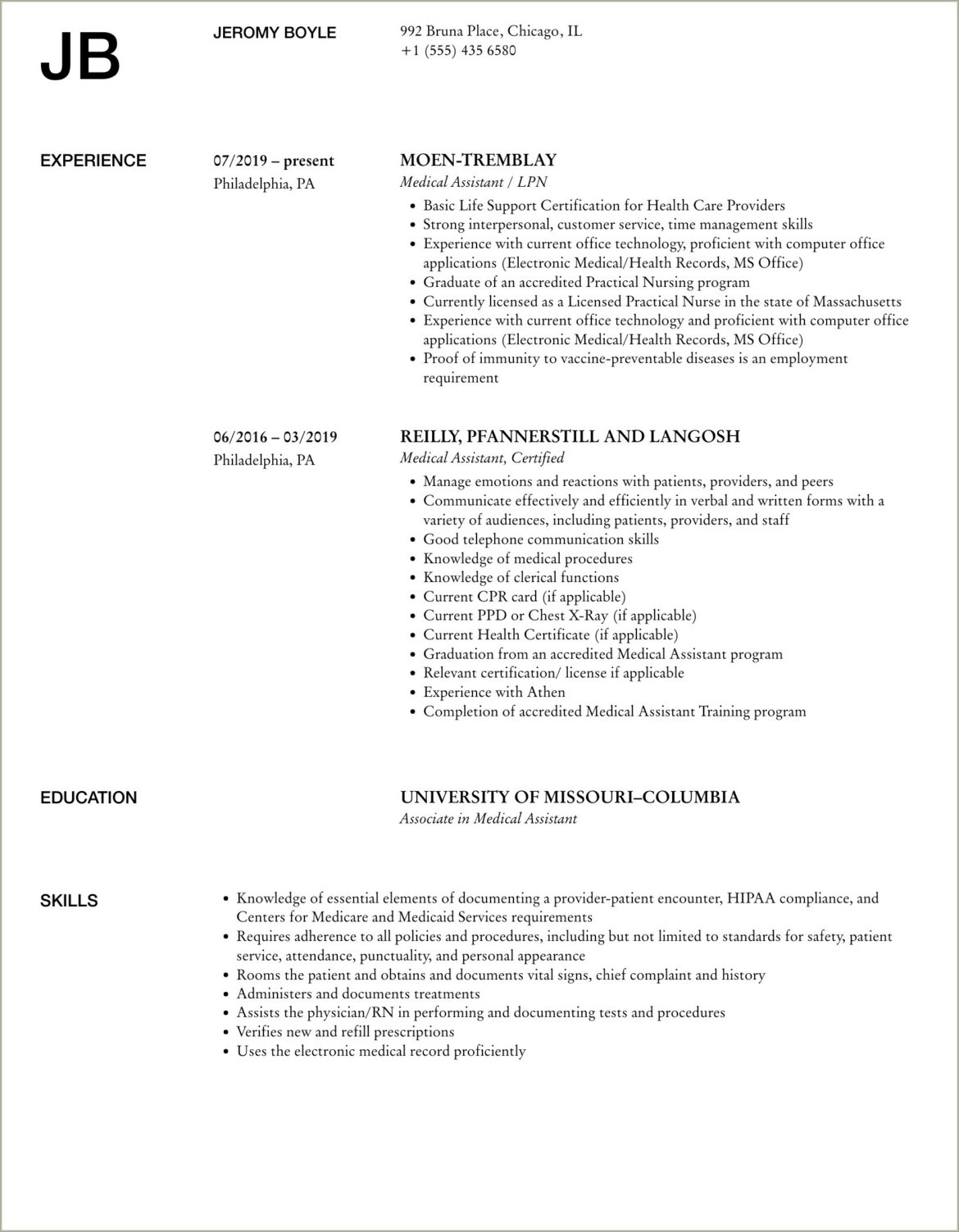 Medical Assistant Resume Sample Patient Pool