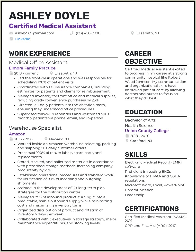 Medical Assistant Sample Resumes Templates Free