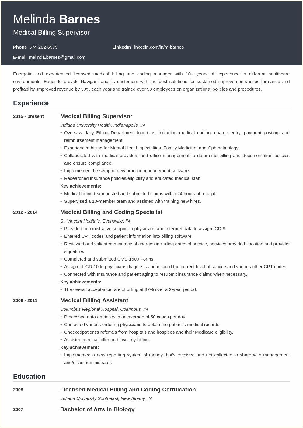 Medical Billing Charge Entry Resume Sample