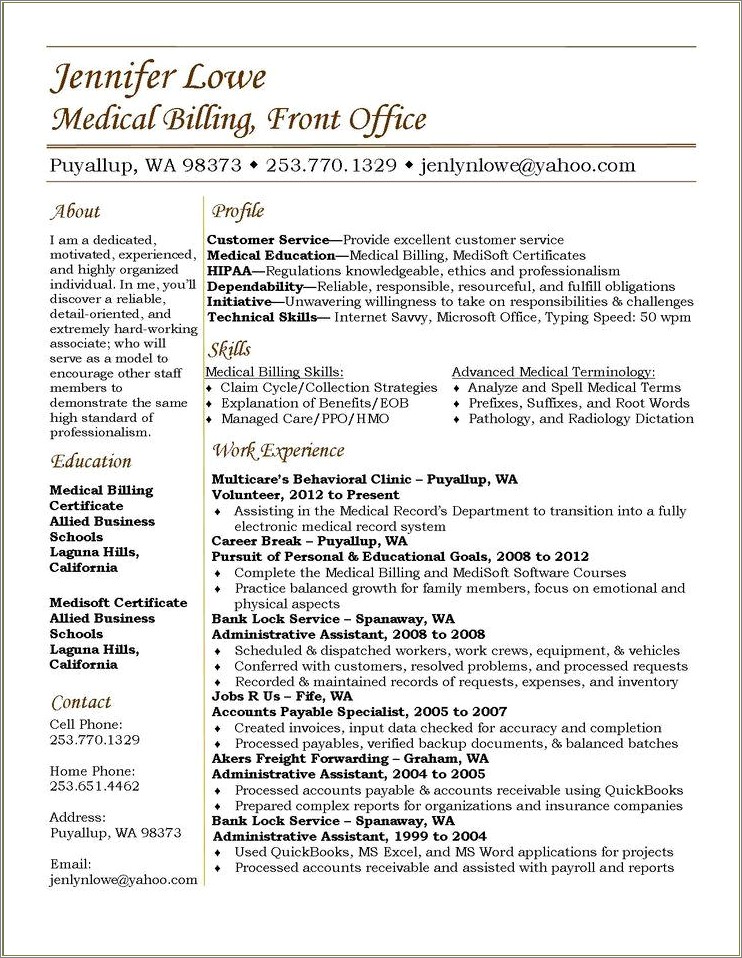 Medical Billing Manager Job Description For Resume