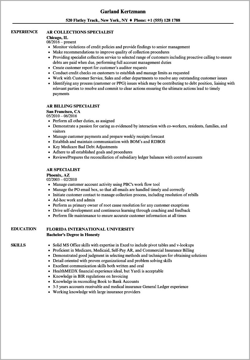 Medical Claims And Billing Specialist Sample Resume