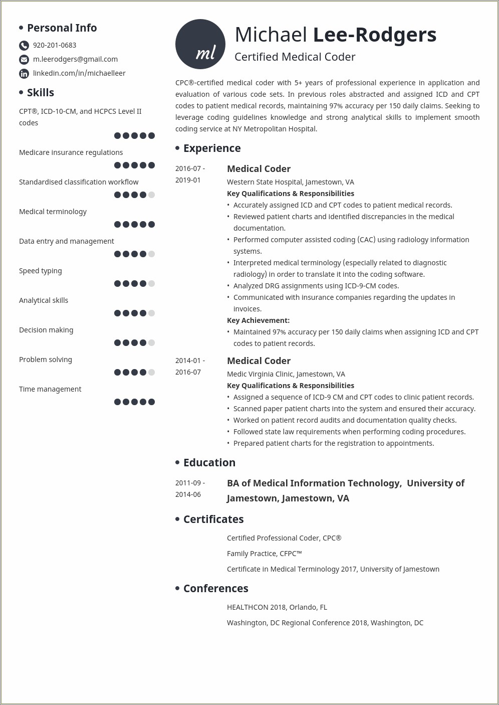 Medical Coder Job Description For Resume
