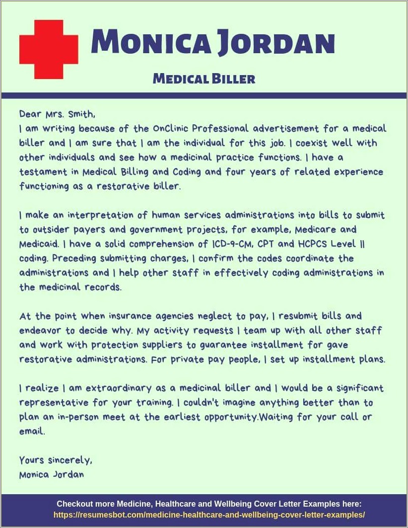 Medical Coder Resume Cover Letter Example