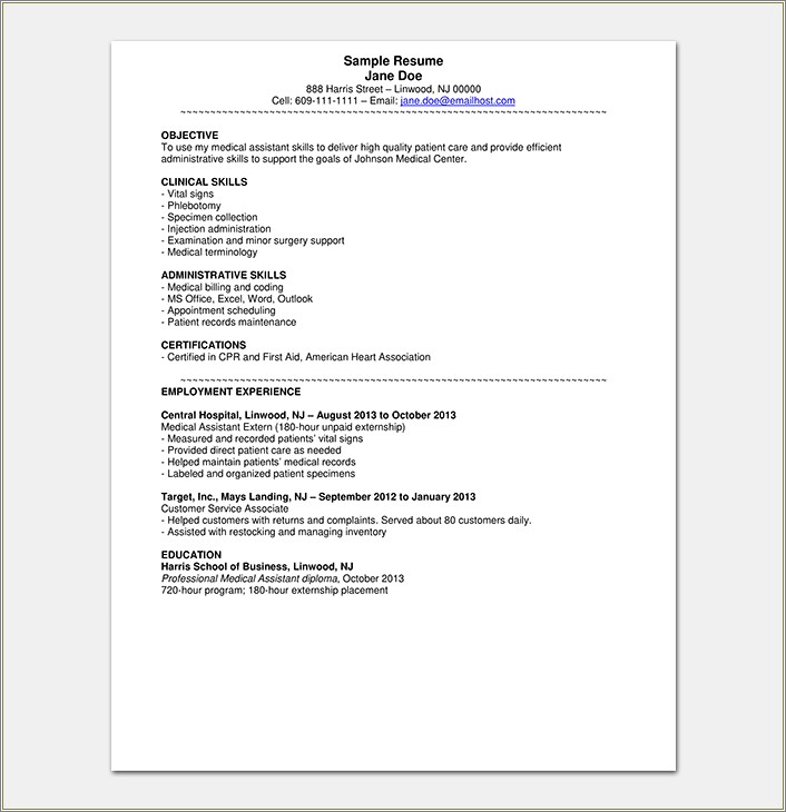 Medical Coder Sample Resume Entry Level