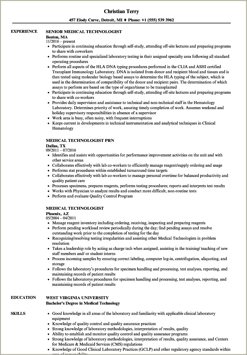 Medical Device Quality Assurance Specialist Resume Sample