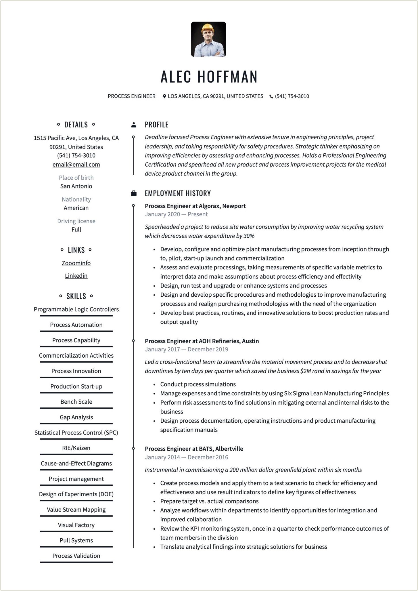 Medical Device Quality Engineer Resume Example