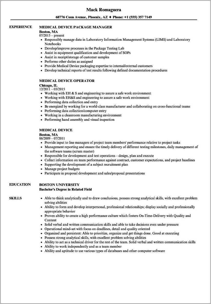 Medical Devices Application Specailist R Resume Sample