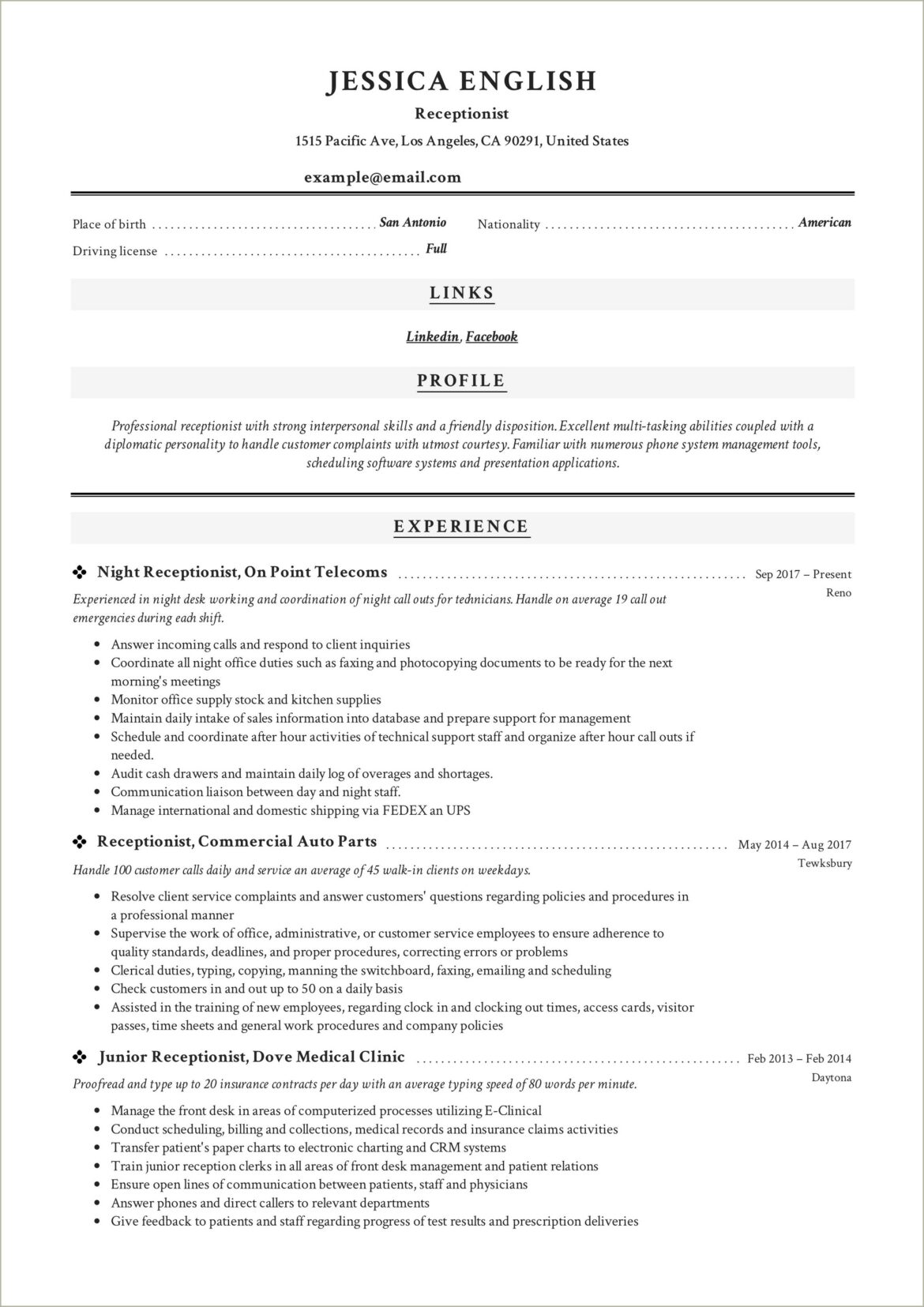 Medical Front Office Job Description Resume