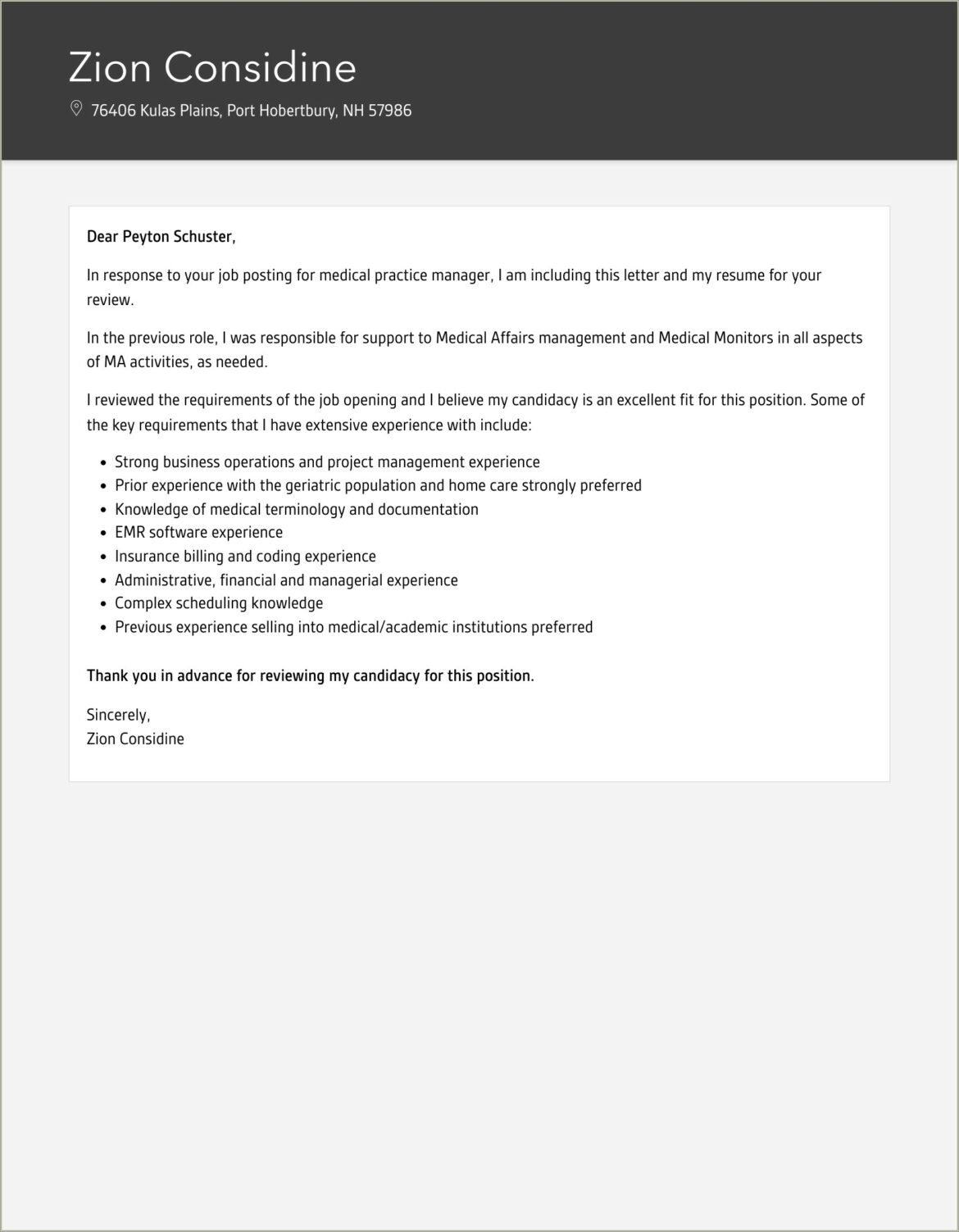 Medical Office Manager Resume Cover Letter