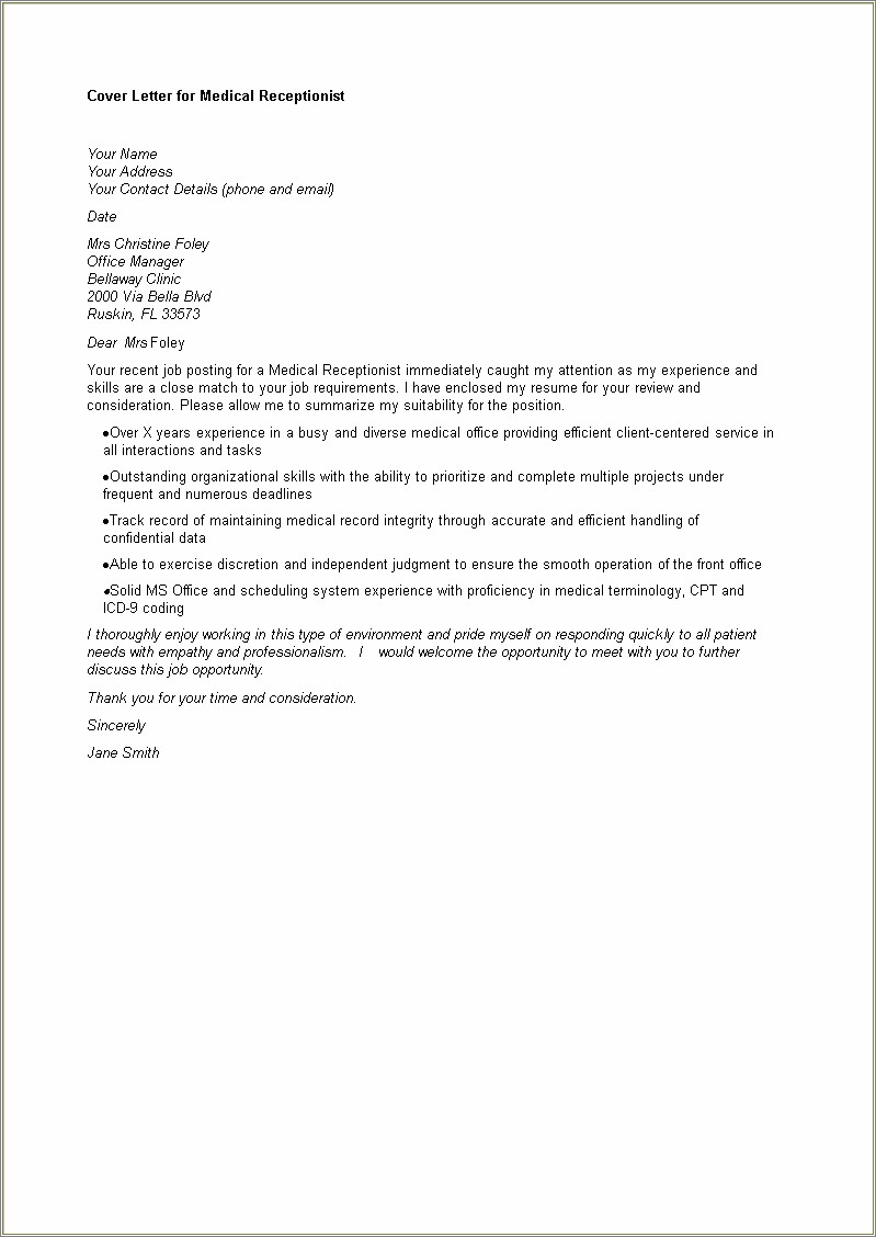 Medical Office Manager Resume Cover Letter Sample