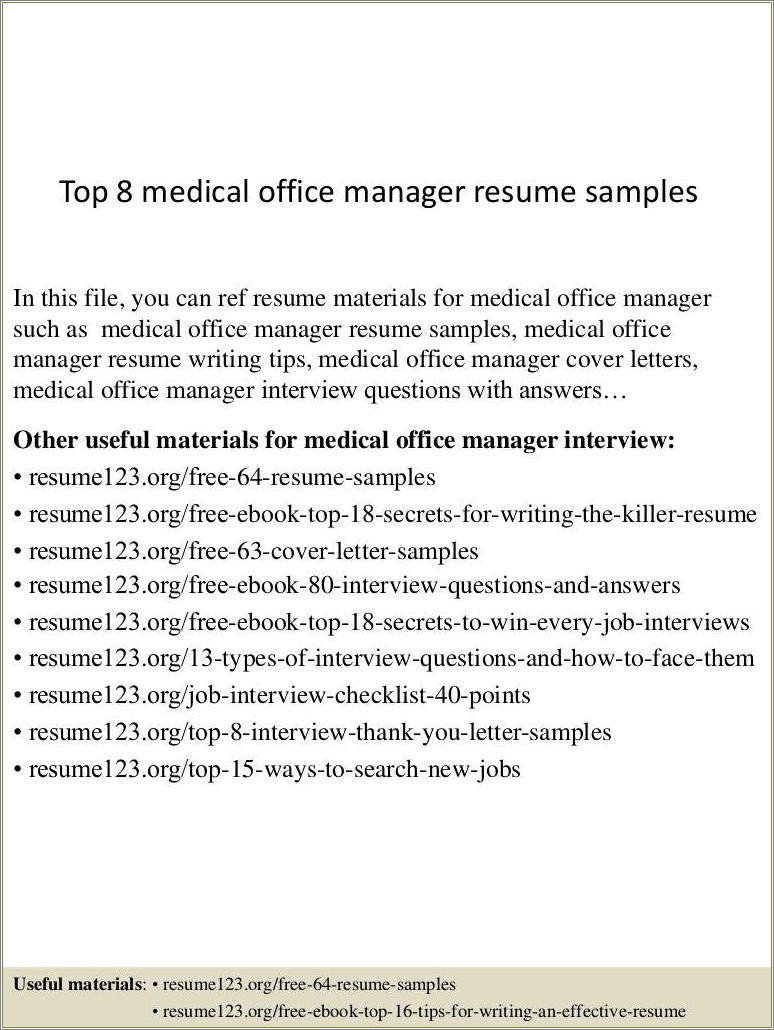 Medical Office Manager Resume Job Description