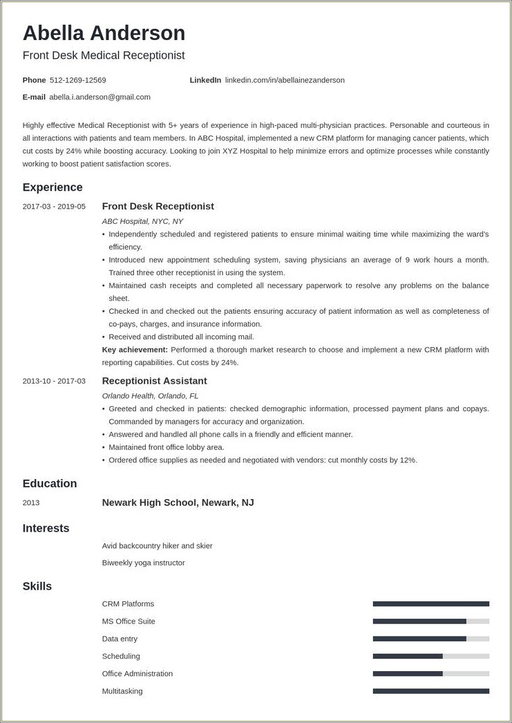 Medical Office Receptionist Resume Template 2019