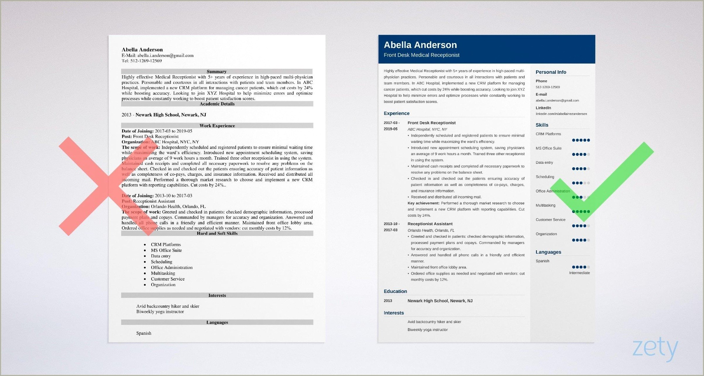 Medical Receptionist Professional Summary Resume Sample