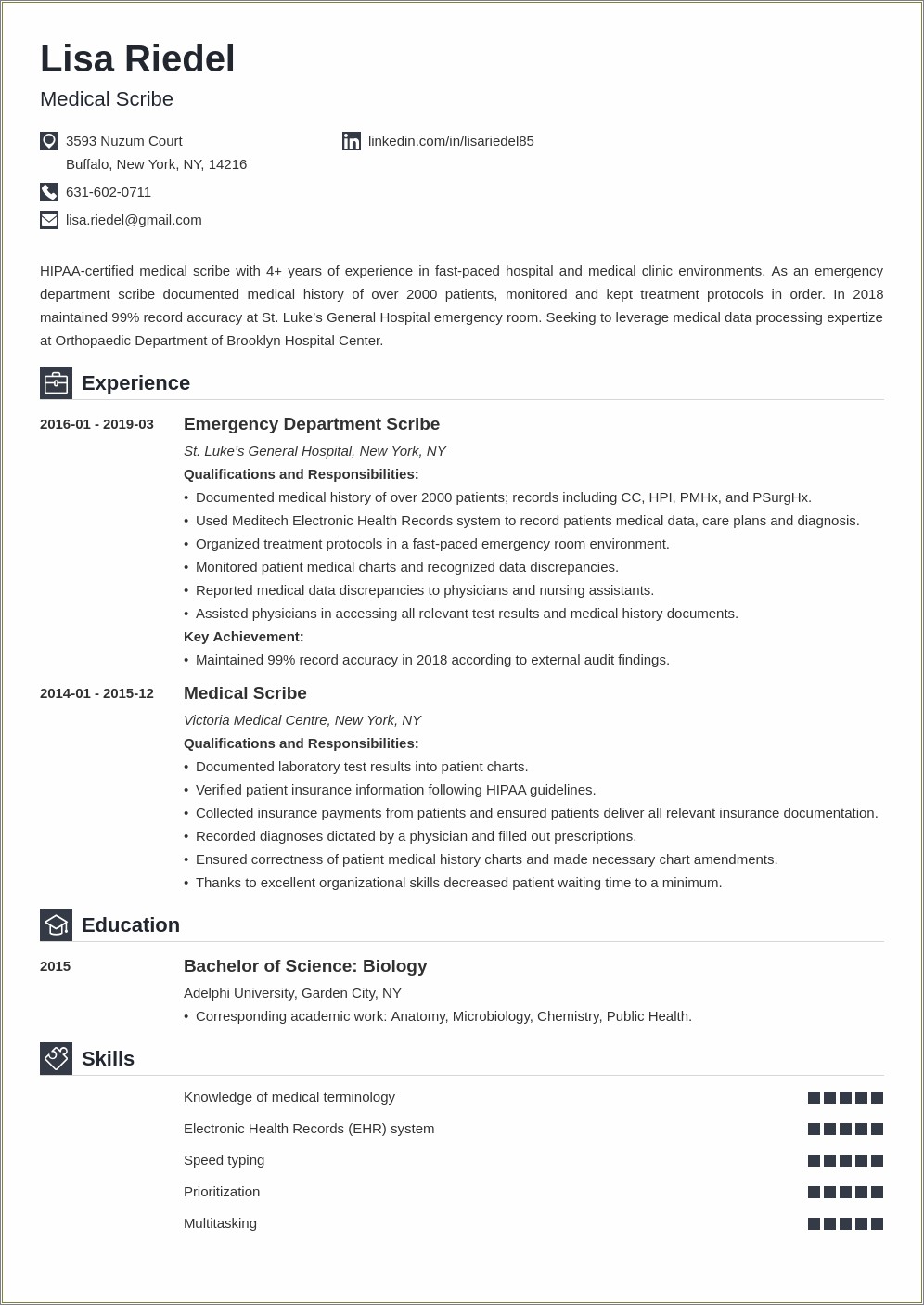 Medical Scribe Entry Level Resume Example
