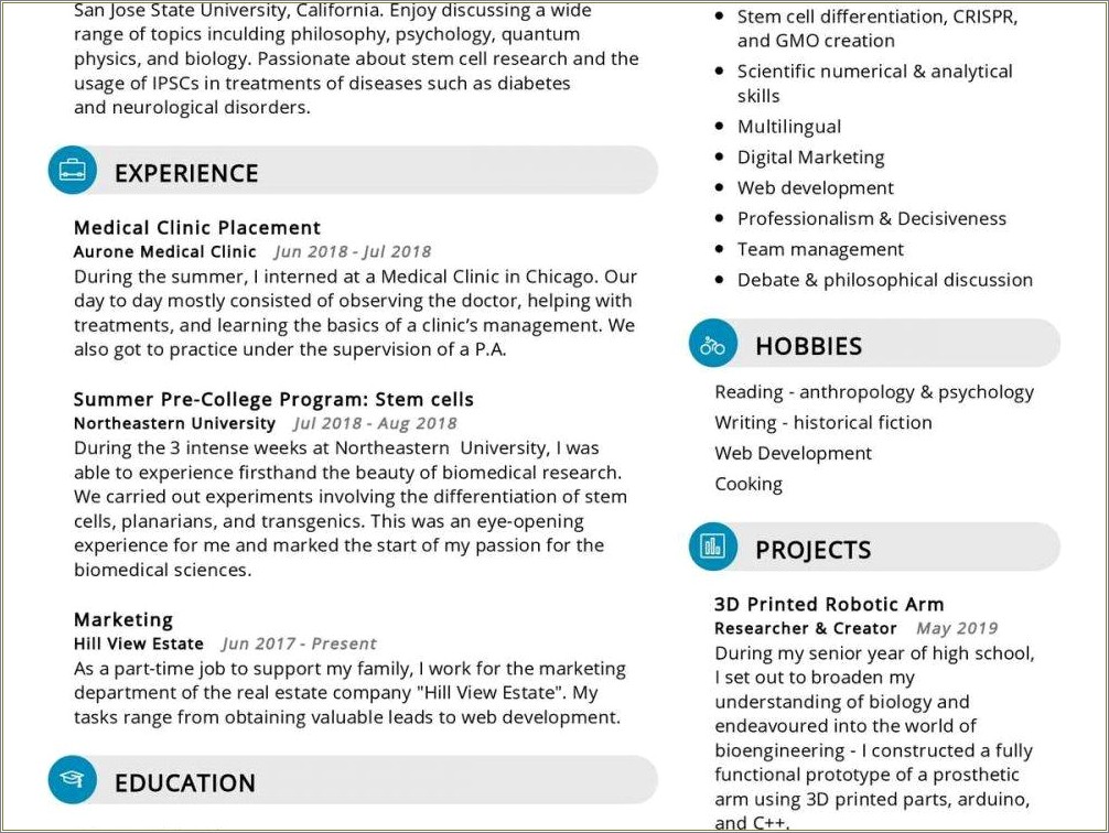 Medical Student's Resume For Work