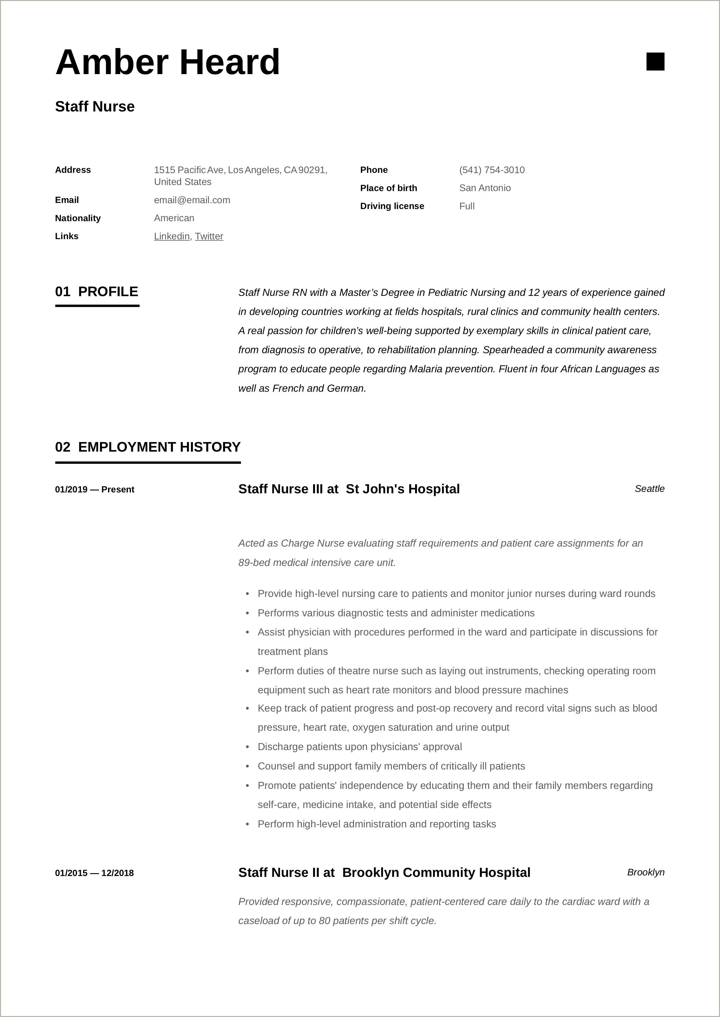 Medical Ward Nurse Job Description For Resume