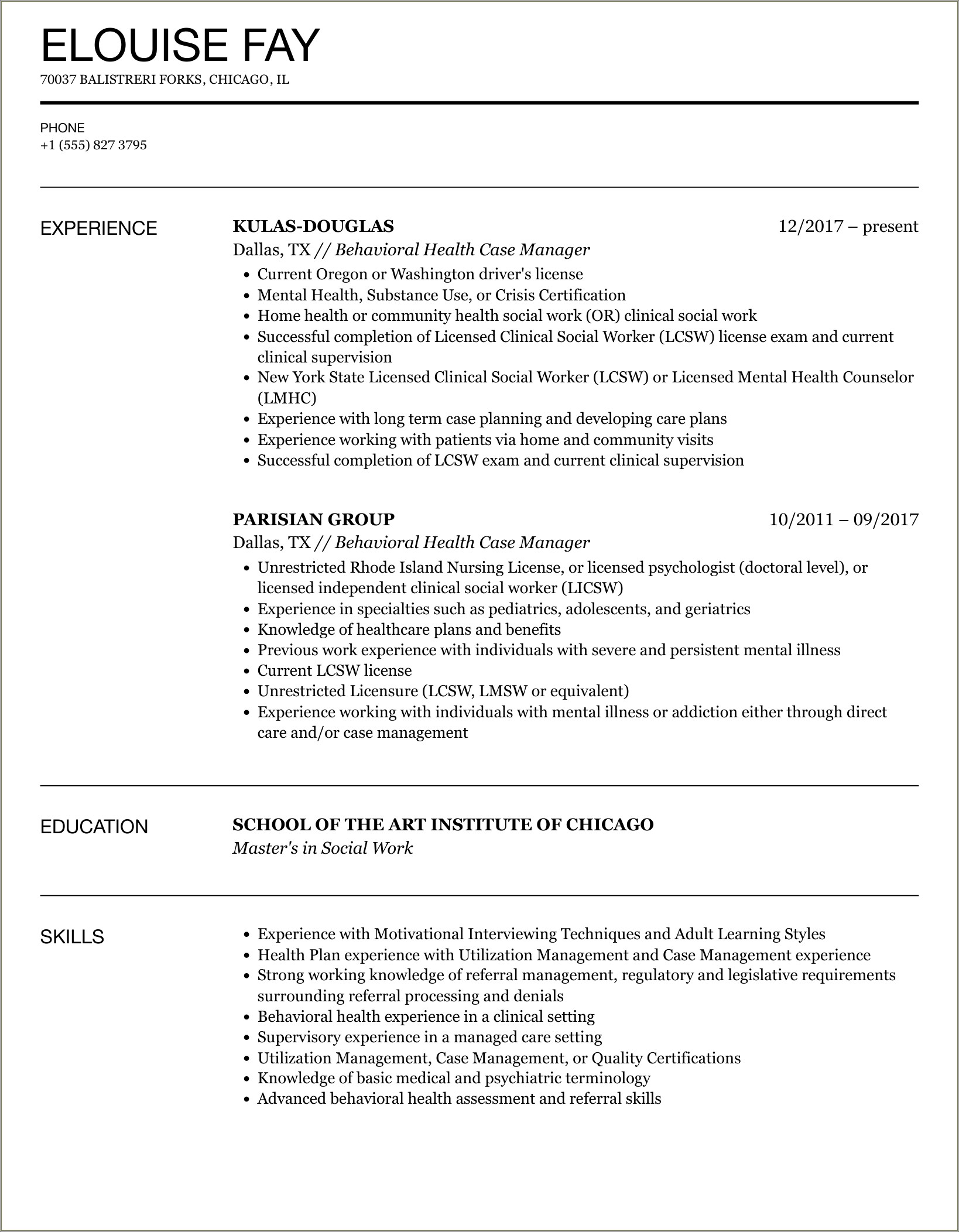 Mental Health Case Manager Resume Objective