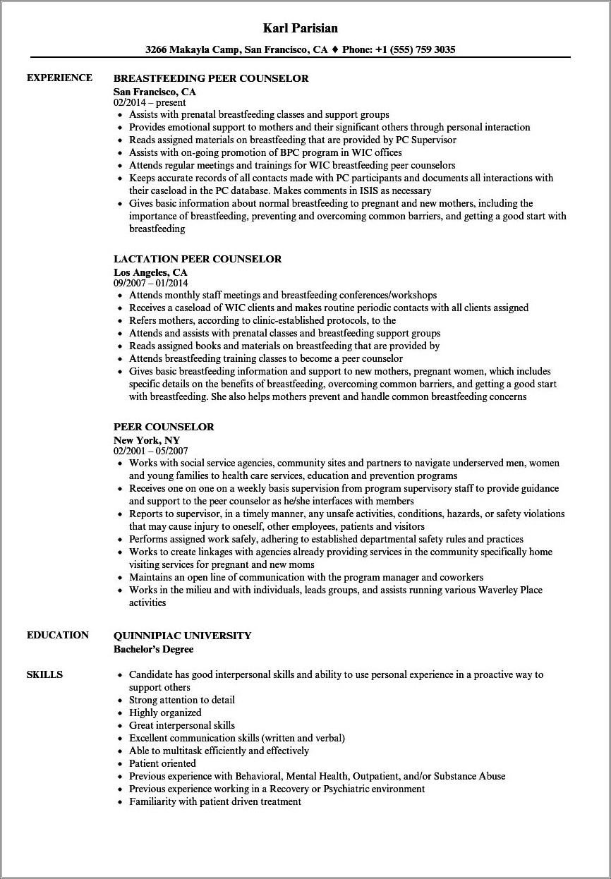 Mental Health Counseling Skills For Resume