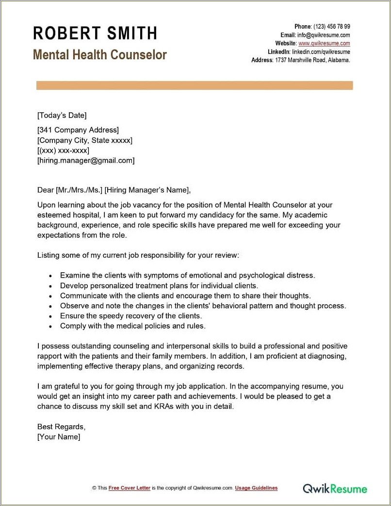 Mental Health Resume And Cover Letter