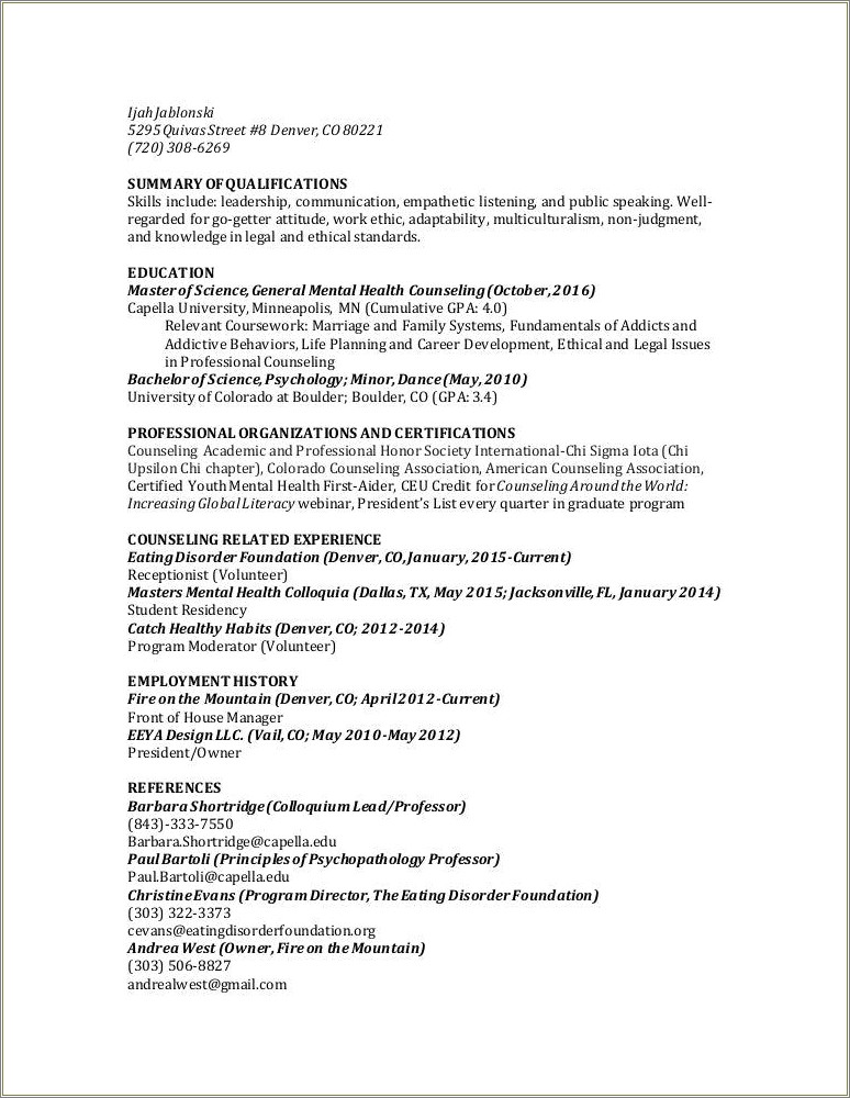 Mental Health Volunteer Experience On Resume