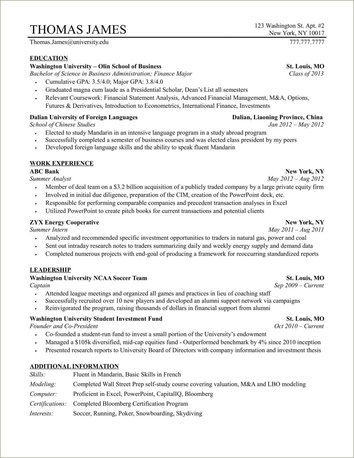 Mergers And Inquisitions Private Equity Resume Template