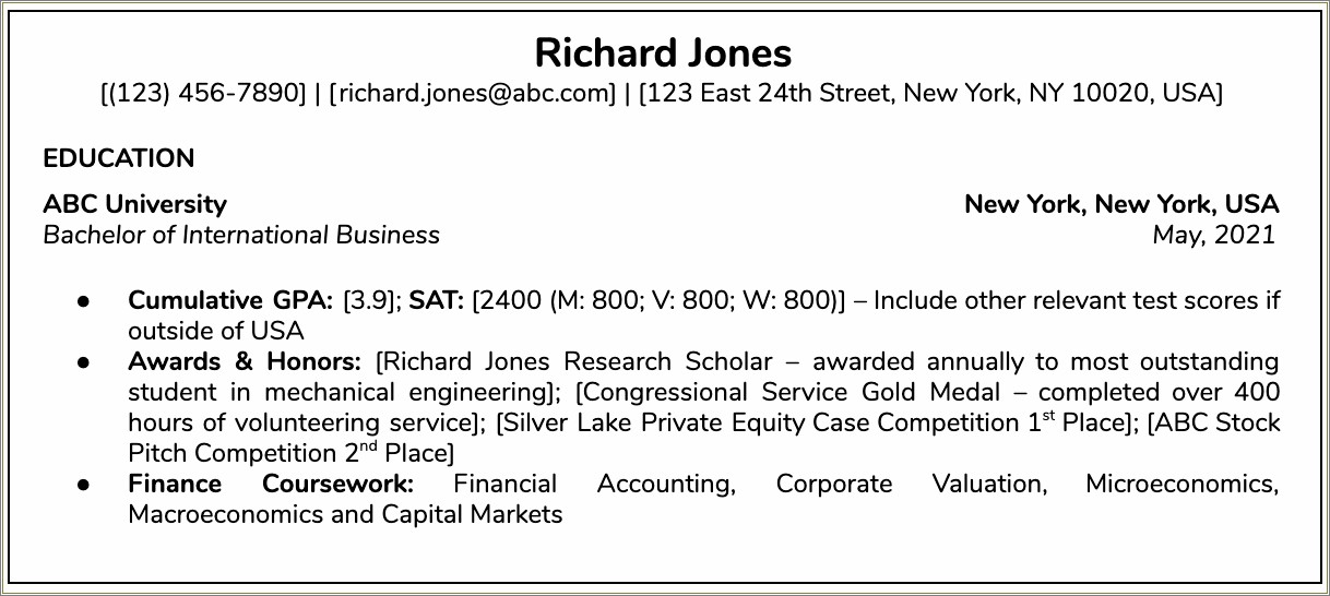 M&i Private Equity Resume Template