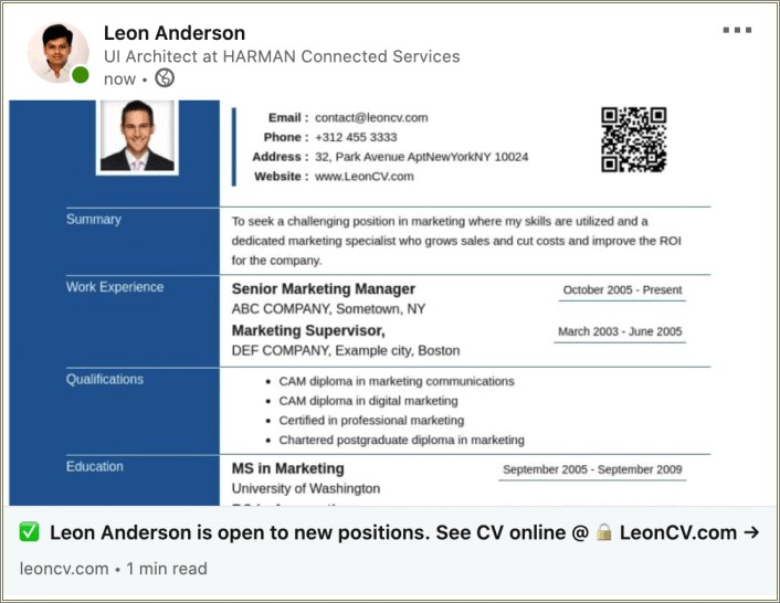 Microsoft Word Linked In Profile From Resume