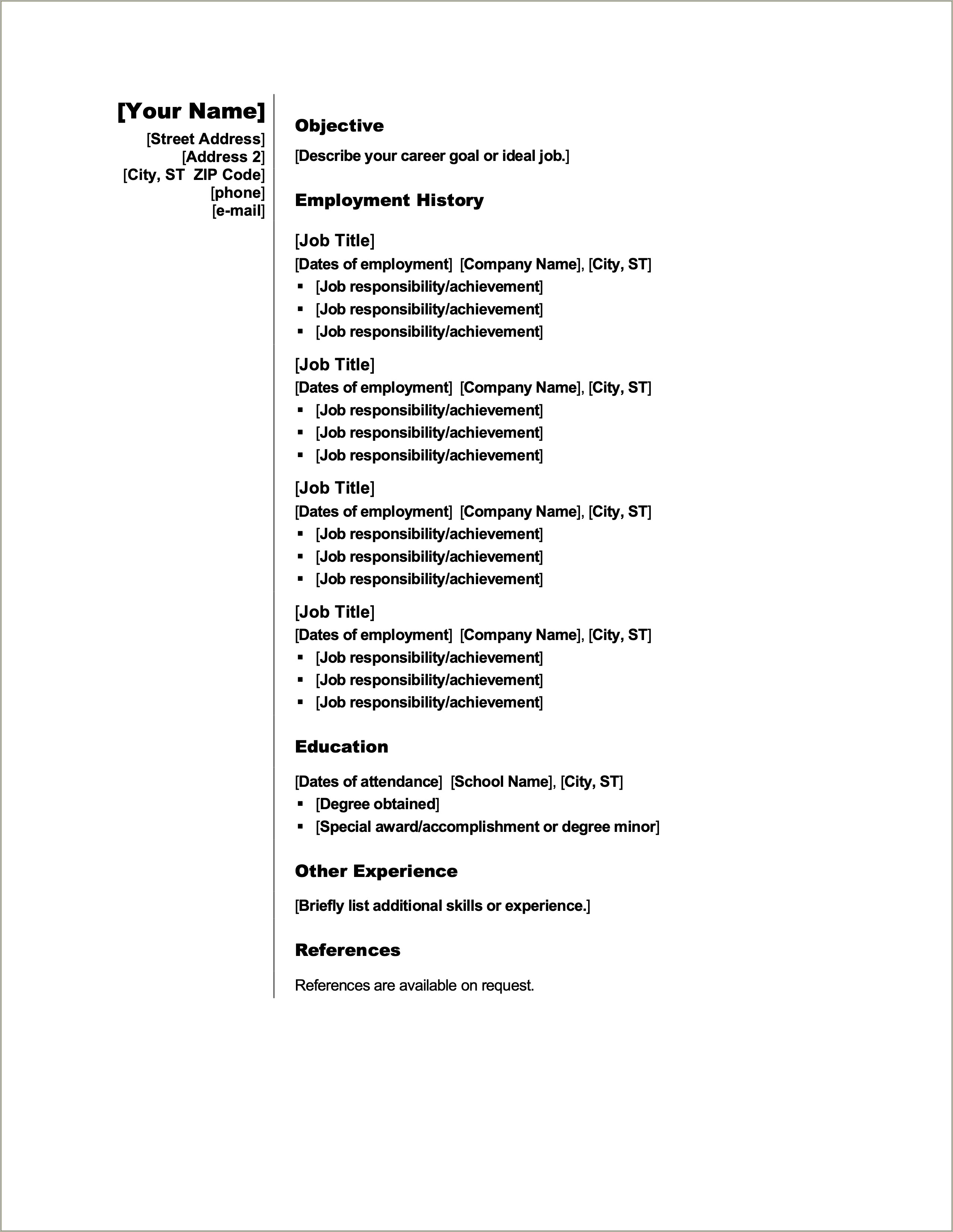 Microsoft Word Resume Dates On Right Side