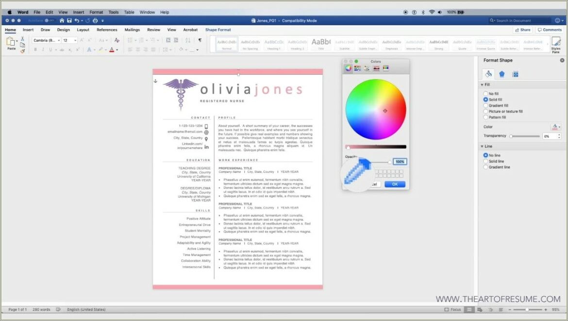 Microsoft Word Template Resume Change Shape Color