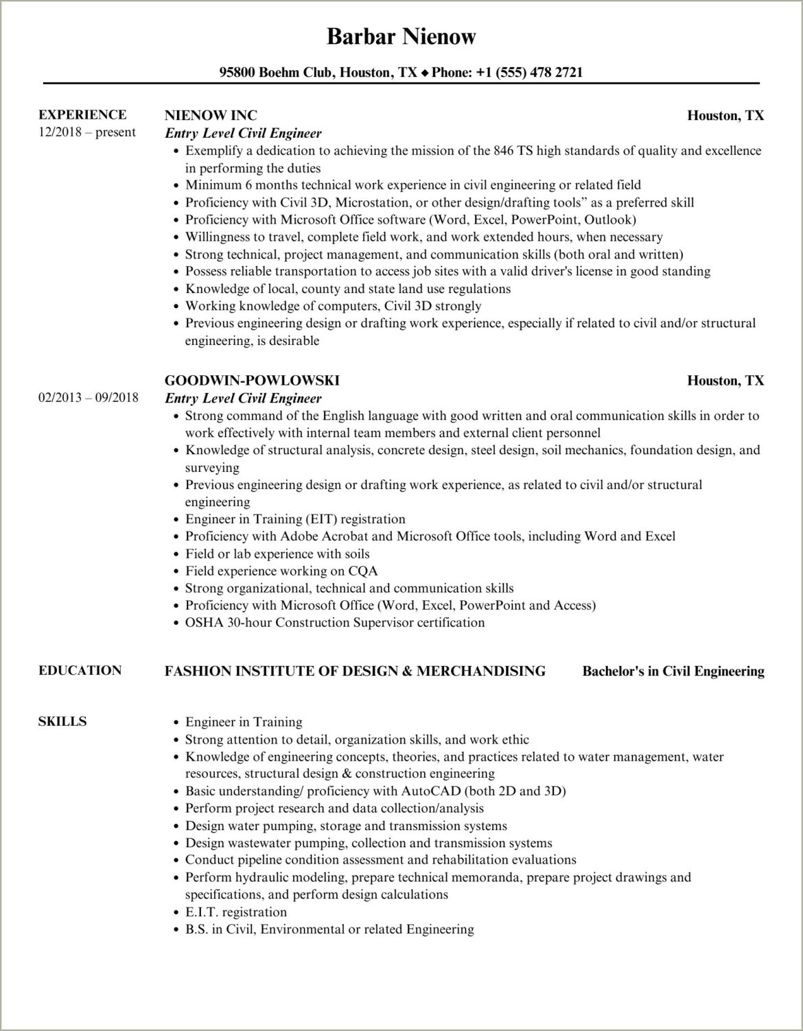 Mid Level Civil Engineer Resume Samples