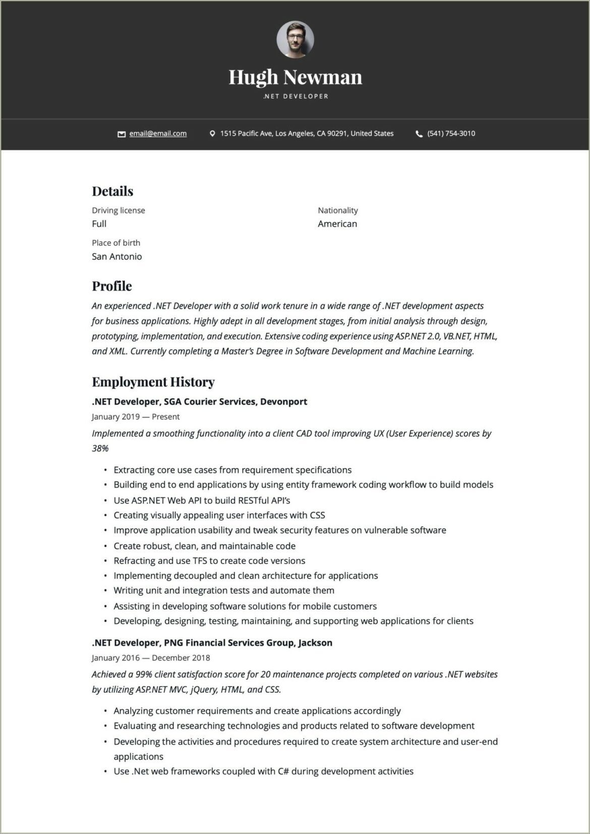 Mid Level Net Developer Resume Sample