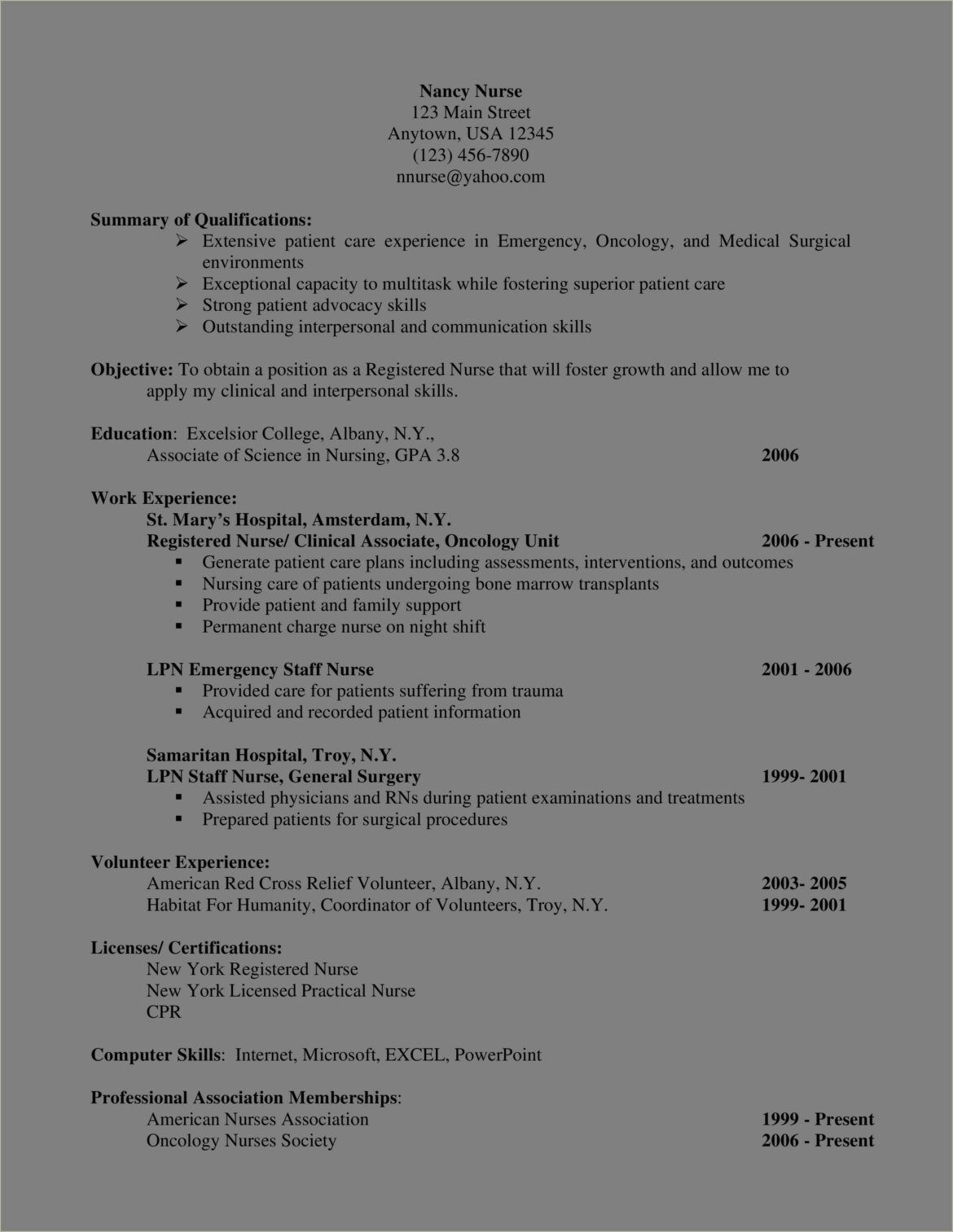 Mid Level Staff Nurse Resume Sample