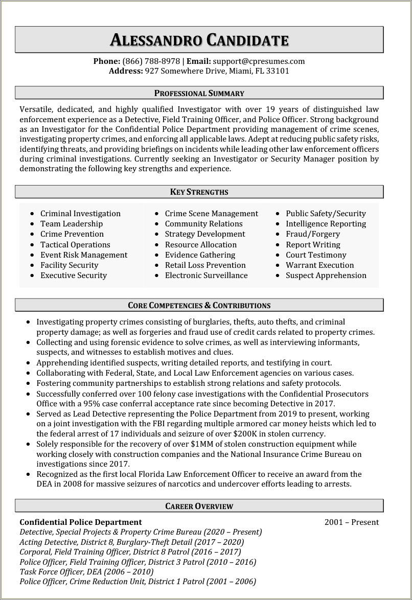 Military Experience On Resume For Cop