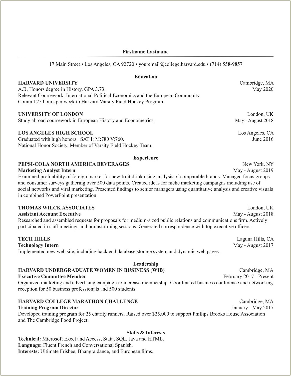 Minors On Resume Placement Harbard Business School