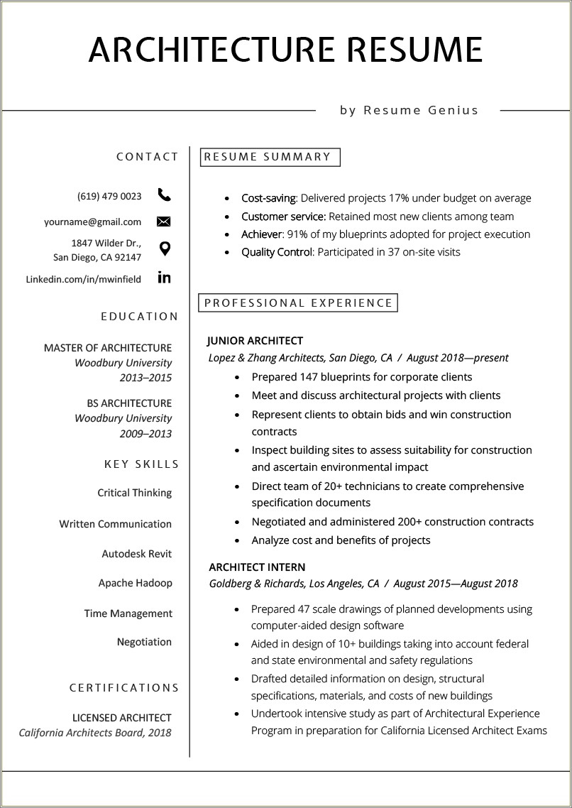 Mission Statement Examples For Architecture Resume Personal