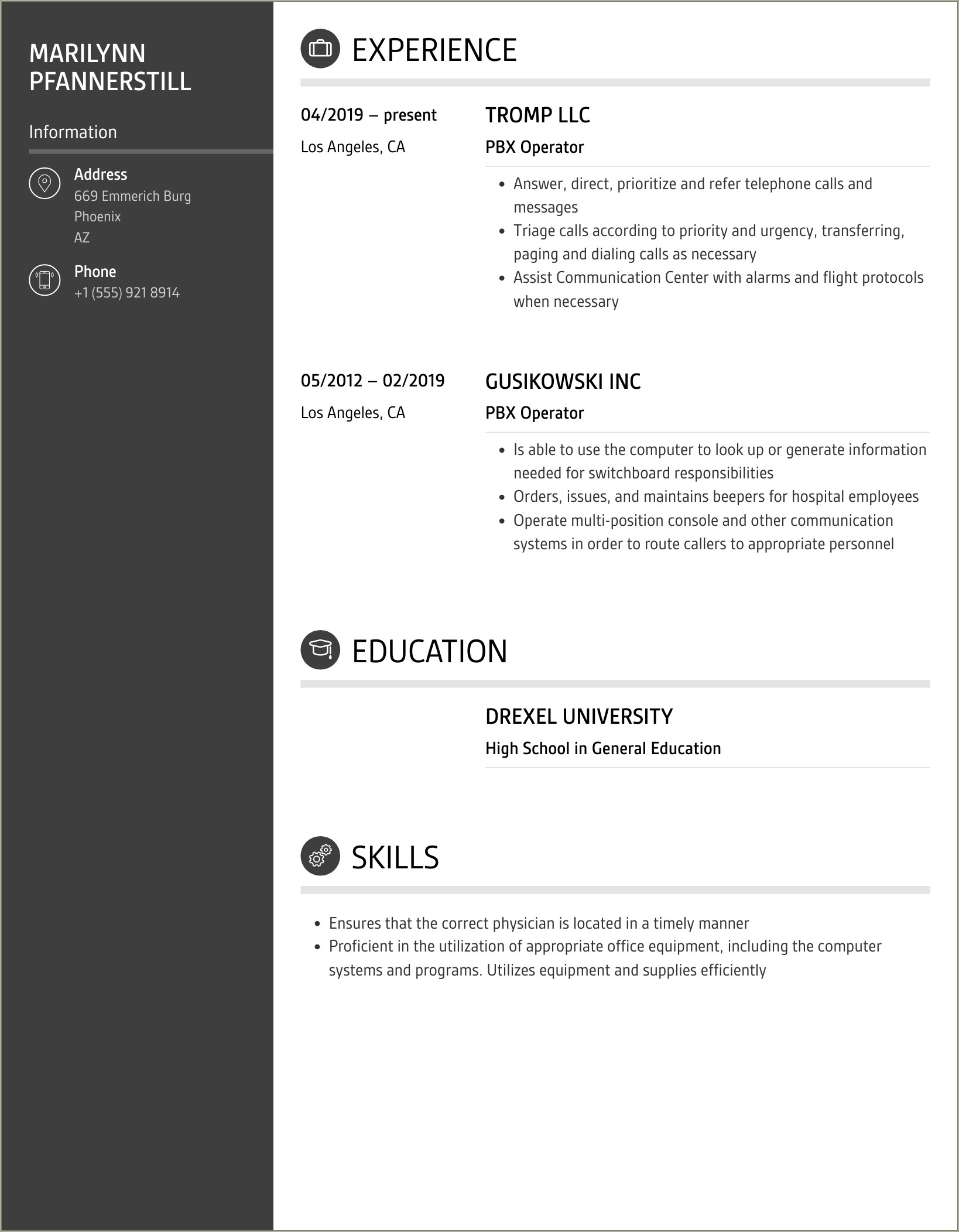 Mitel Pbx Bell Cetrex Resume Sample