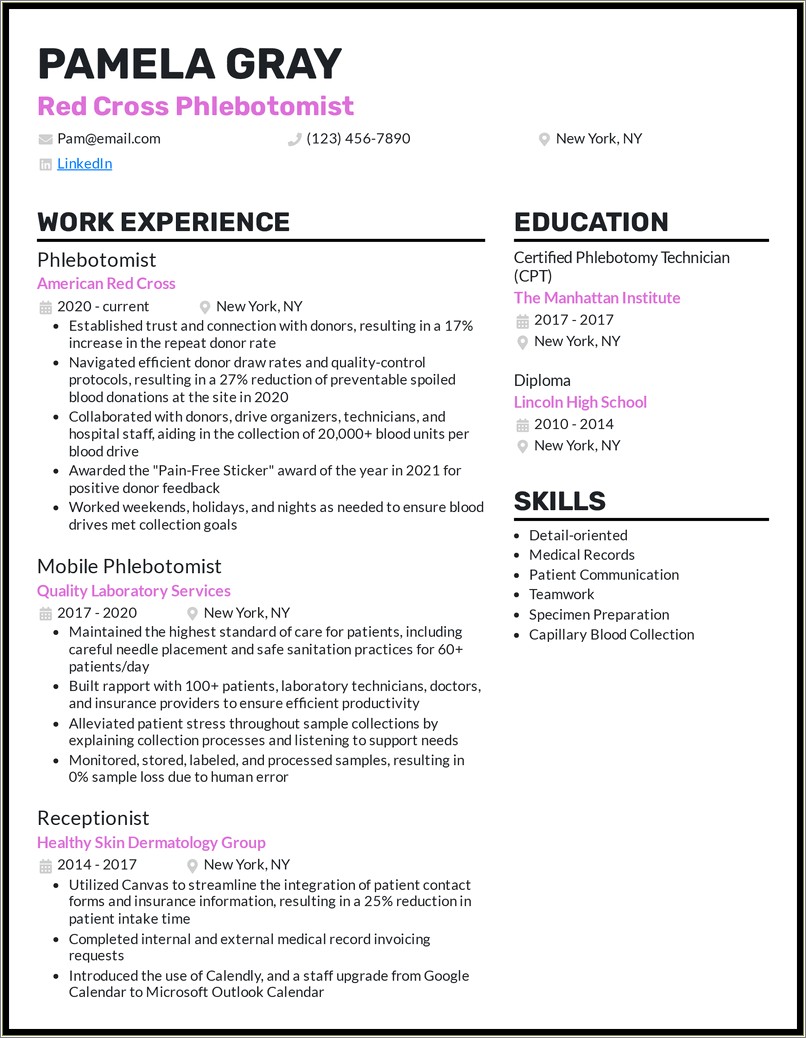 Mobile Phlebotomist Job Description For Resume
