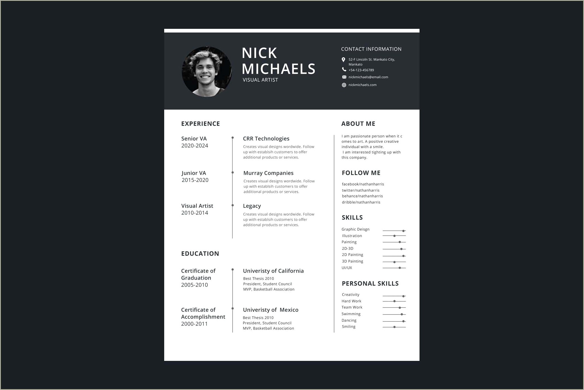 Modern One Page Resume Template Free Download