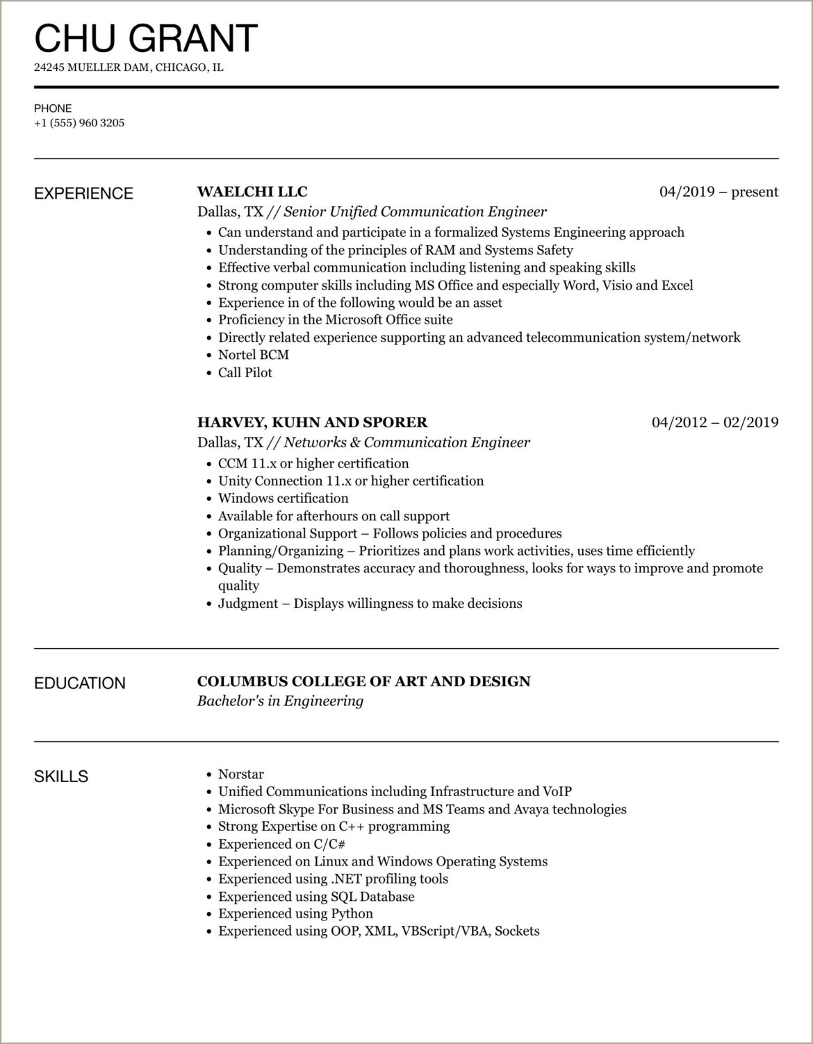 Monster Sample Resume Unified Communication Engineer