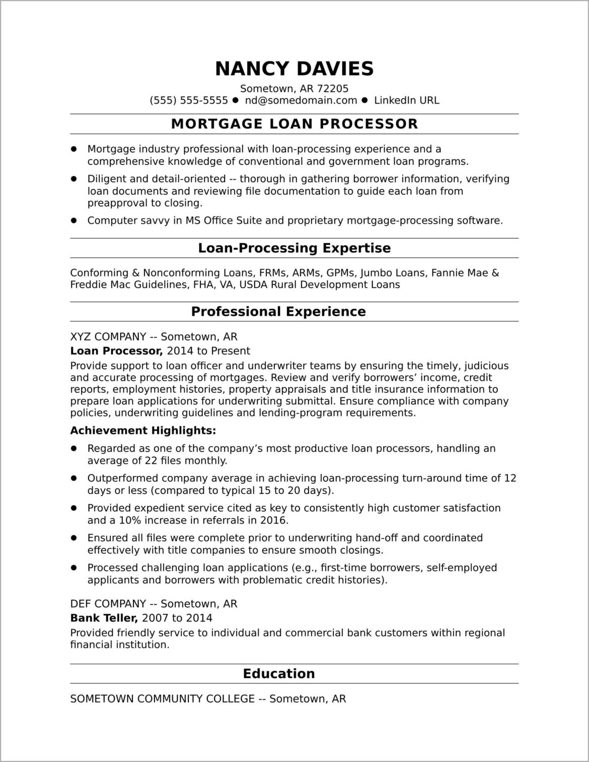 Mortgage Loan Officer Description For Resume