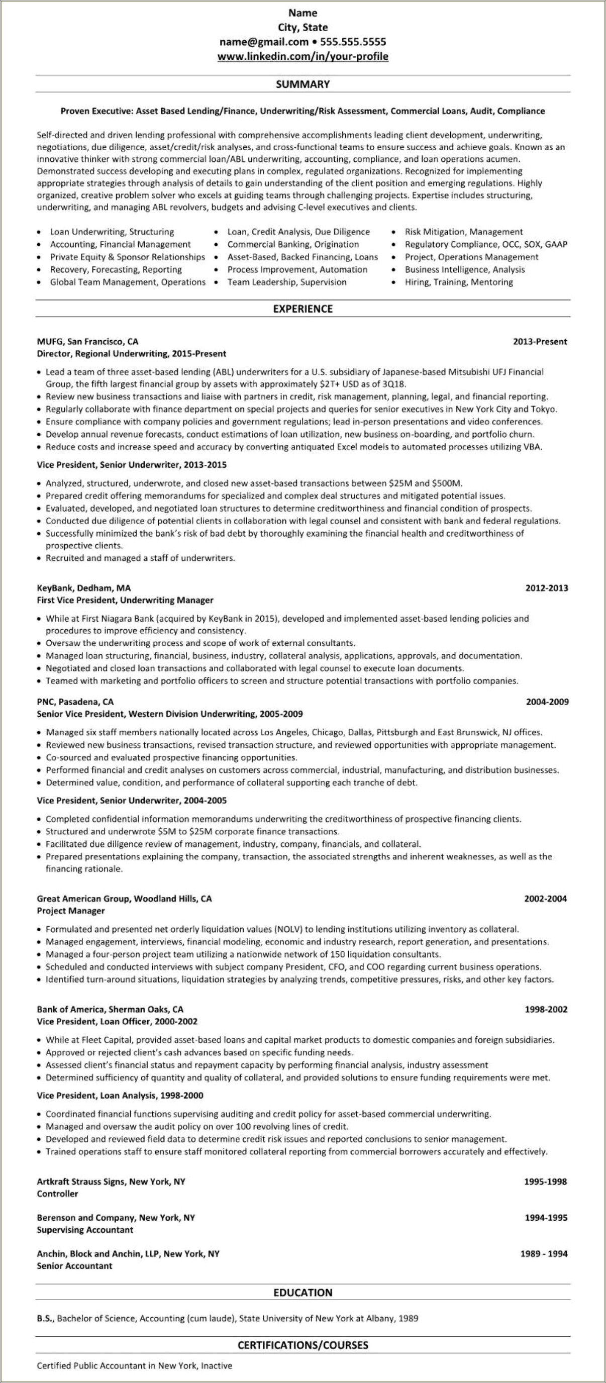 Mortgage Loan Officer Resume For Year Experience