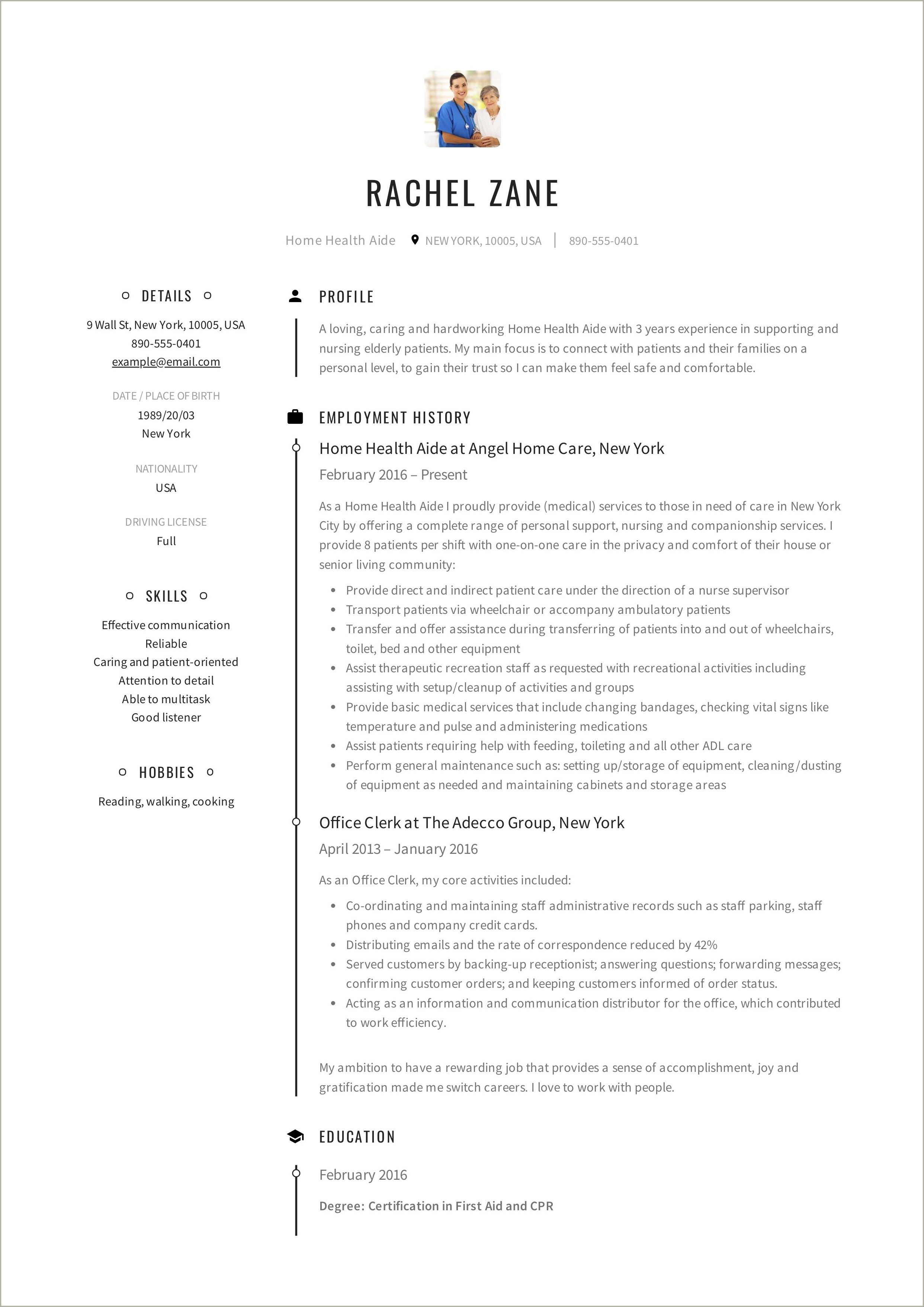 Most Recommended Free Resumes For Home Health Workers