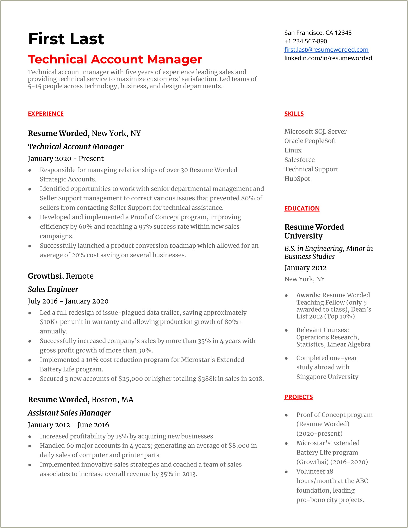 Moving From Technical To Management Resume