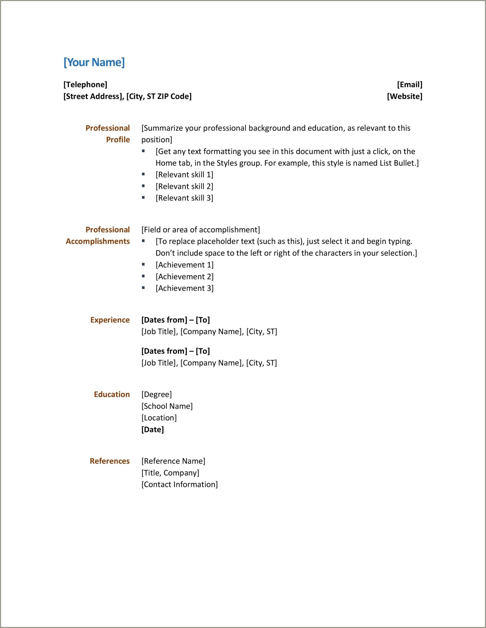 Ms Office Word 2007 Resume Template