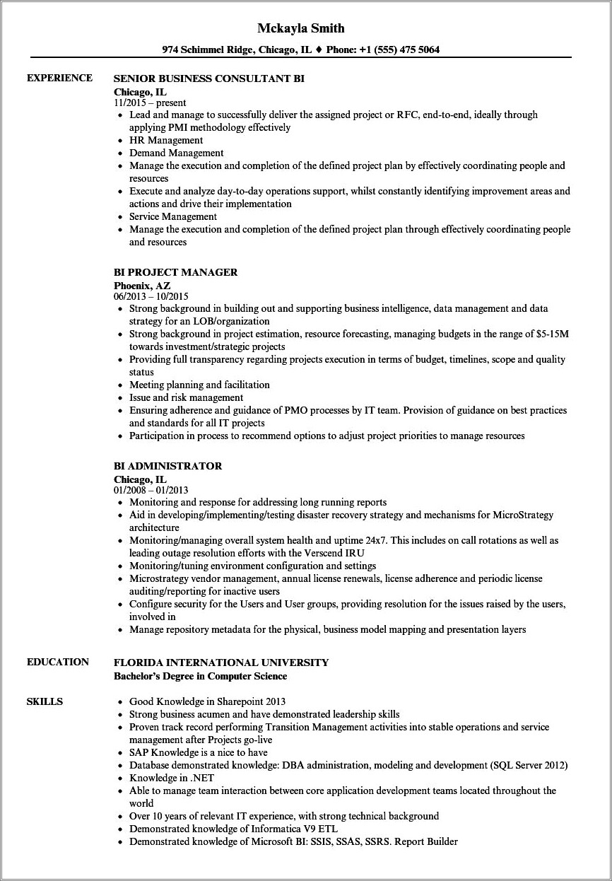 Msbi Resume For 3 Year Experience