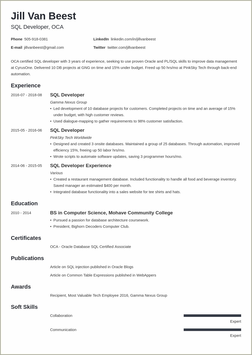 Mysql Resume For 3 Year Experience